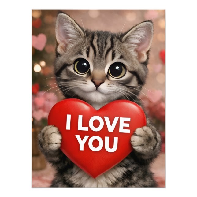 Impression Photo Tinsel le chaton de Noël Je t'aime! Affiche (Devant)