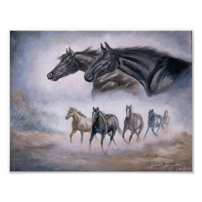 Impression Photo Tonnerre lointain, chevaux en course (Devant)