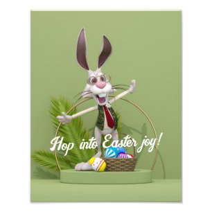 Impression Photo Toon Rabbit debout près des oeufs de Pâques