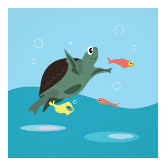 Impression Photo Tortue de mer mignonne sous l'art marin