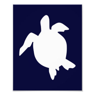 Impression Photo Tortue de mer verticale bleu foncé et blanc A