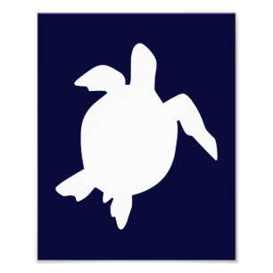 Impression Photo Tortue de mer verticale bleu foncé et blanc B