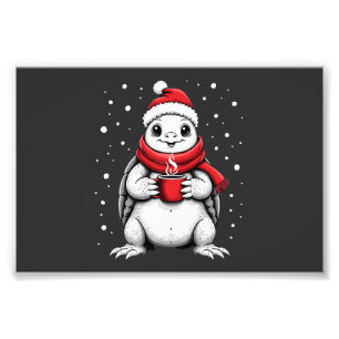Impression Photo Tortue de Noël avec chapeau de Père Noël amateur d