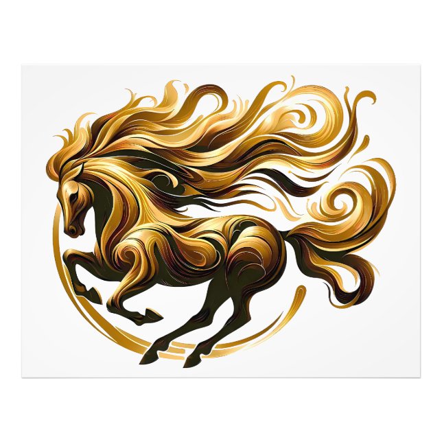 Impression Photo Tourbillon Doré – Cheval royal en mouvement (Devant)
