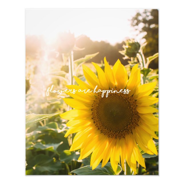 Impression Photo Tournesol citation "Les fleurs sont du bonheur" (Devant)