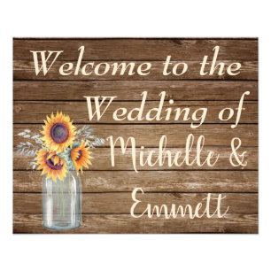 Impression Photo Tournesol Rustique Affiche de bienvenue Mariage, R