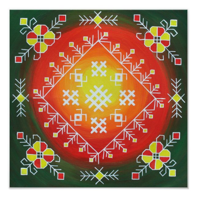 Impression Photo Traditional Latvian folk art with symbols painting (Devant)