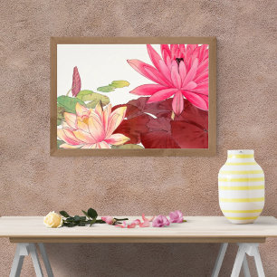 Impression Photo Tranquillité en fleurs : Un Lotus Paintin rose Vin