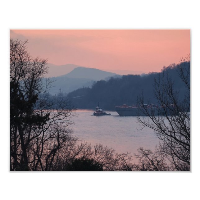 Impression Photo Travailler sur la rivière au coucher du soleil (Devant)