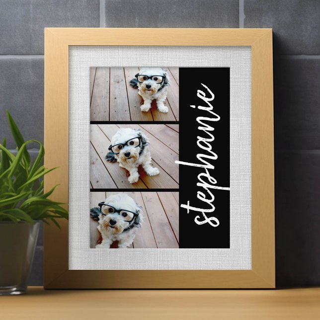 Impression Photo Trendy 3 Photos noir blanc nom de script moderne (Custom Frameable Art)