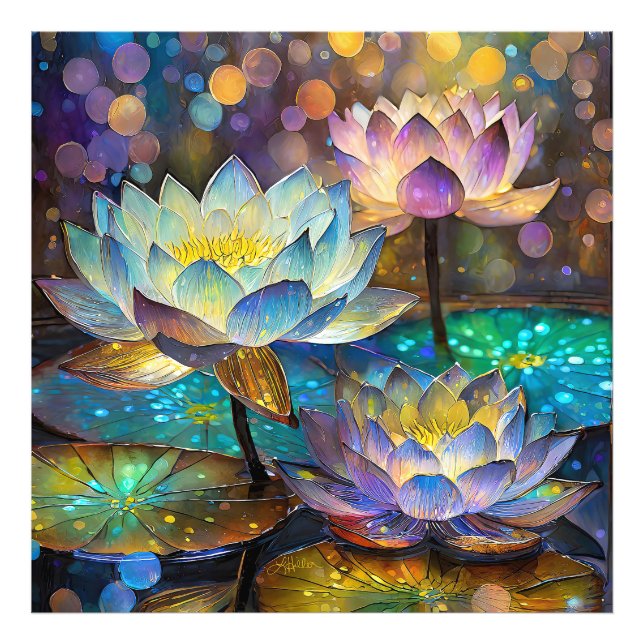 Impression Photo Trio de fleurs de lotus lumineuses (Devant)
