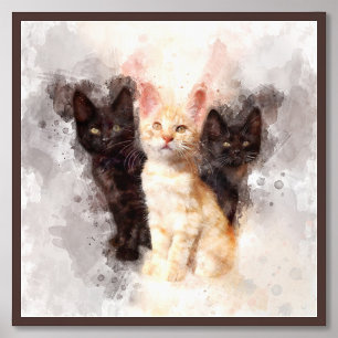 Impression Photo Trois chatons mignonnes et belle aquarelle