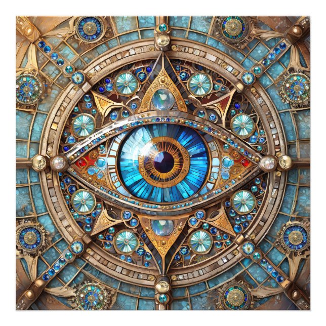 Impression Photo Troisième Œil - Mandala Bleu Turquoise Or (Devant)
