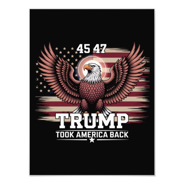 Impression Photo Trump 45e 47e Président Drapeau 2025 Aigle Amériqu (Devant)