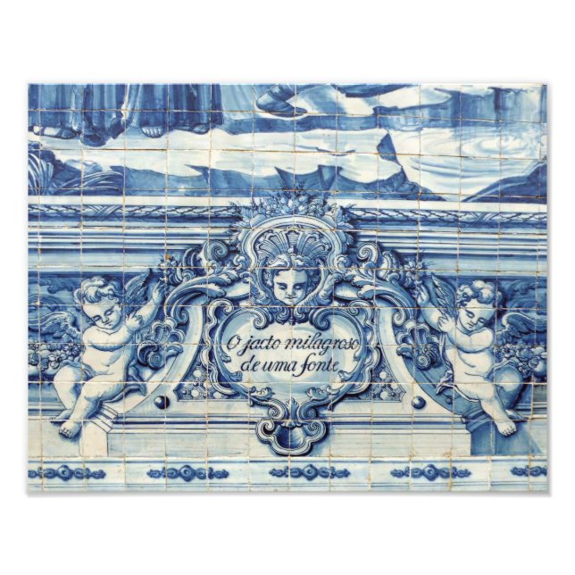 Impression Photo Tuiles murales portugaises bleues et blanches avec (Devant)