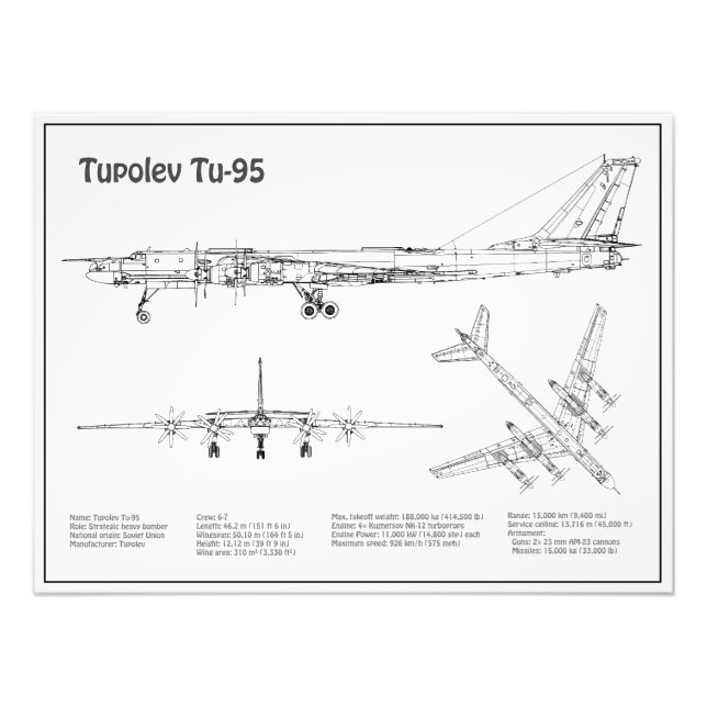 Impression Photo Tupolev Tu-95 - Plan de plan d'avion BD (Devant)
