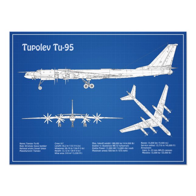 Impression Photo Tupolev Tu-95 - Plan directeur de l'avion ABD (Devant)