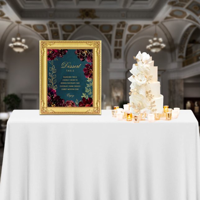 Impression Photo Turquoise Bordeaux Bijou Tone Mariage Signes Satin (Teal Bordeaux Jewel Tone Wedding Signs suitable to frame for tables or walls. From small to X large.)