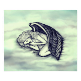 Impression Photo Un Ange endormi sur les cieux nuages en vert