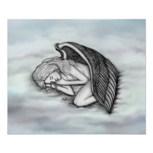 Impression Photo Un Ange endormi sur les nuages des cieux (Devant)