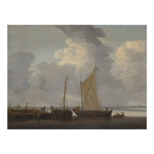 Impression Photo Un calme avec des pêcheurs qui déchargent leurs pr