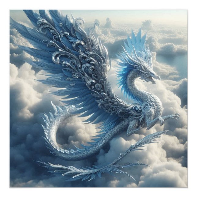 Impression Photo Un dragon superbe entouré de nuages (Devant)