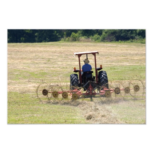 Impression Photo Un jeune garçon conduisant un tracteur récoltant (Devant)