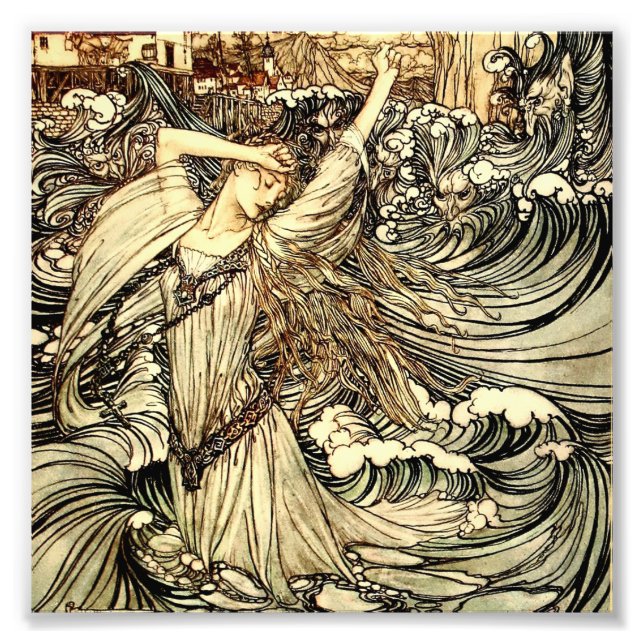 Impression Photo « Undine dans les vagues » par Arthur Rackham (Devant)