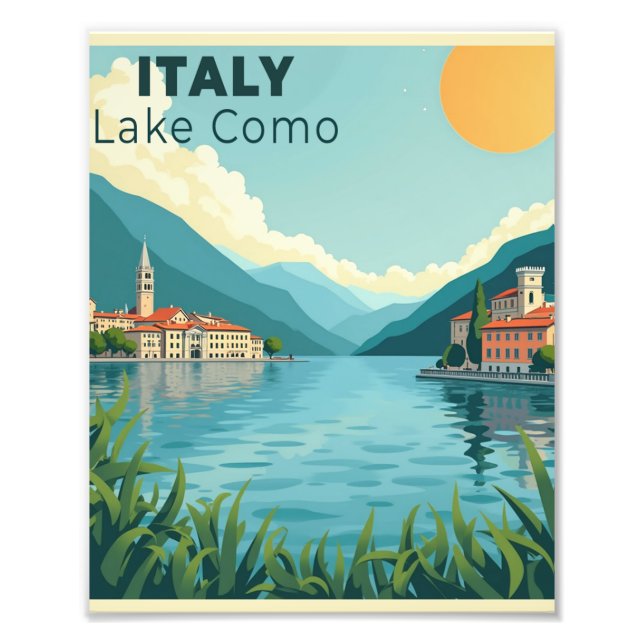 Impression Photo Une affiche de voyage classique nostalgique – Lac  (Devant)