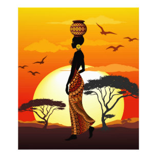 Impression Photo Une belle femme africaine Silhouette sur les solei