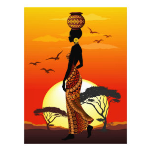 Impression Photo Une belle femme africaine Silhouette sur les solei