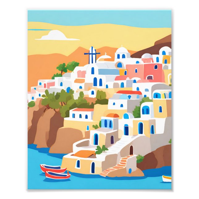 Impression Photo Une Belle Peinture De L'Île De Santorin (Devant)