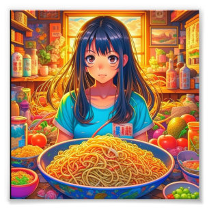 Impression Photo Une fille et son anime de ramen