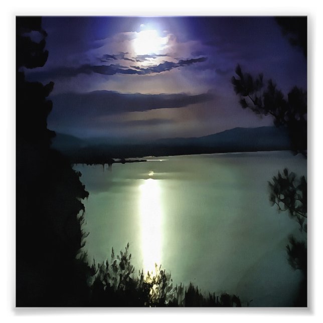 Impression Photo Une Pleine lune Reflétant L'Art Nautique Egéen (Devant)