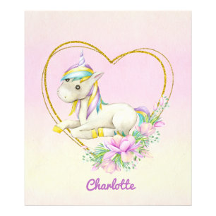 Impression Photo Unicorne Fleurs cardiaques Aquarelle