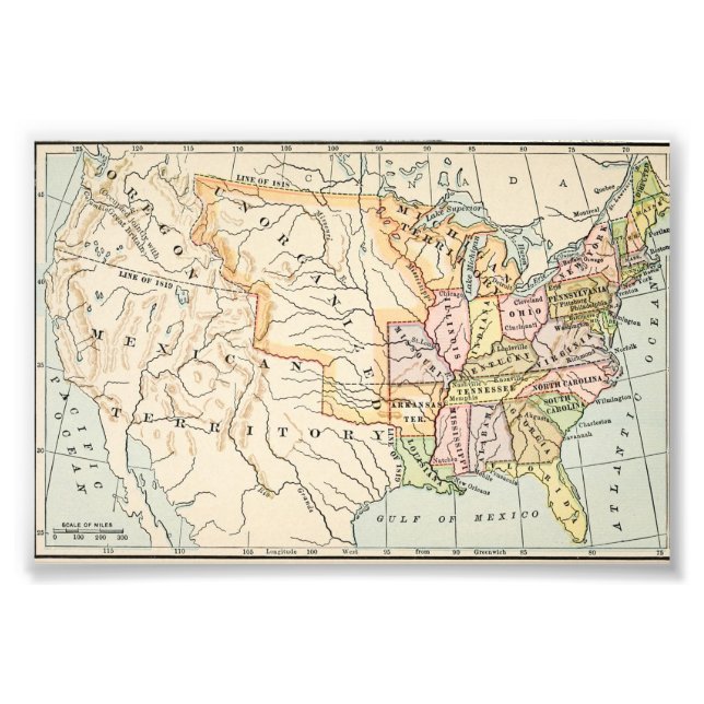 Impression Photo United States 1830 Historical Map Illustration (Devant)