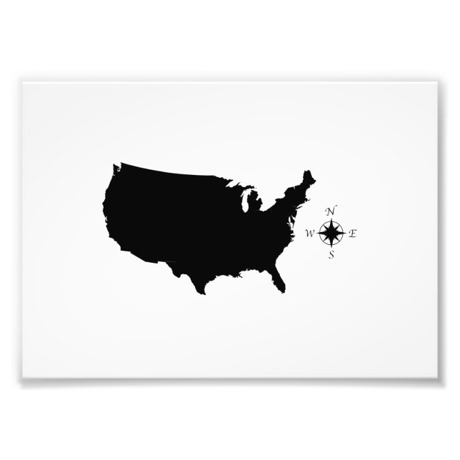 Impression Photo USA Outline Silhouette Map With Compass (Devant)