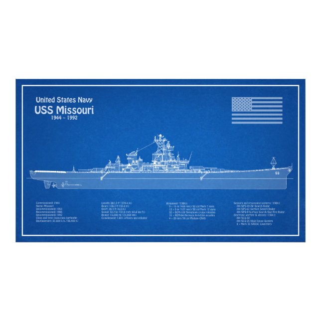 Impression Photo USS Missouri - Plan de plan d'expédition ABD (Devant)