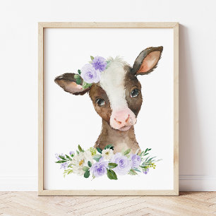 Impression Photo Vache, Animaux de ferme, Fleurs violettes, Neutre