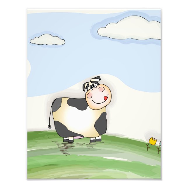 Impression Photo Vache de dessin animé à l'aquarelle (Devant)