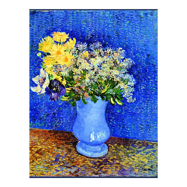 Impression Photo Van Gogh - Bouquet de fleurs dans un Vase Bleu (Devant)