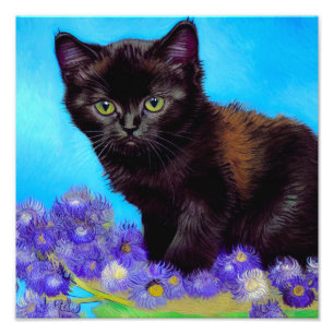 Impression Photo Van Gogh Chat et fleurs
