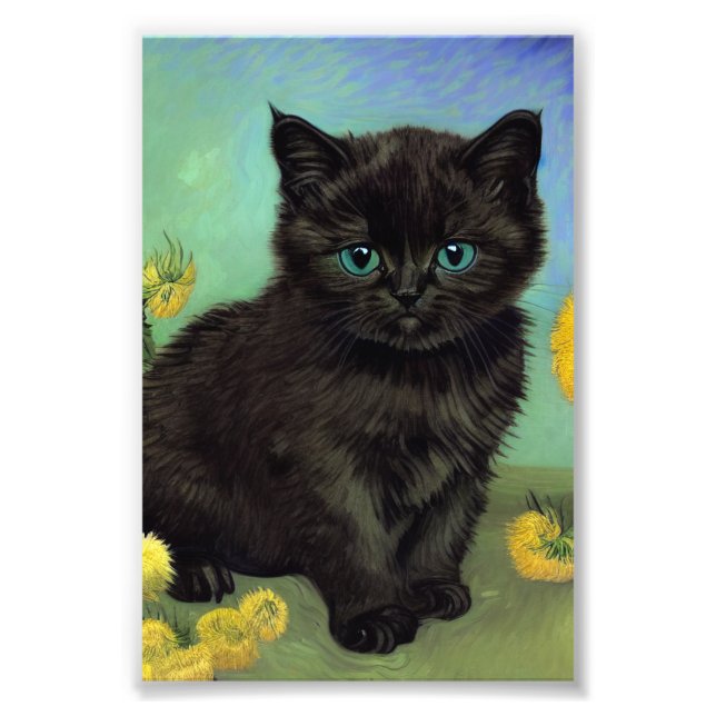 Impression Photo Van Gogh Chat noir Fleurs jaunes (Devant)