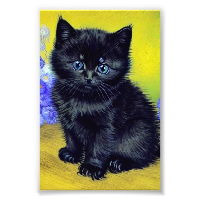 Impression Photo Van Gogh Chat noir Fleurs violettes (Devant)