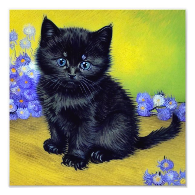 Impression Photo Van Gogh Chat noir Fleurs violettes (Devant)