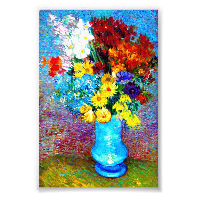 Impression Photo Van Gogh Flowers dans un Vase Bleu (Devant)