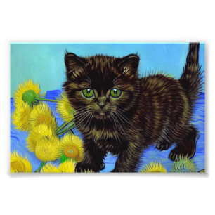 Impression Photo Van Gogh Style Chat avec tournesol