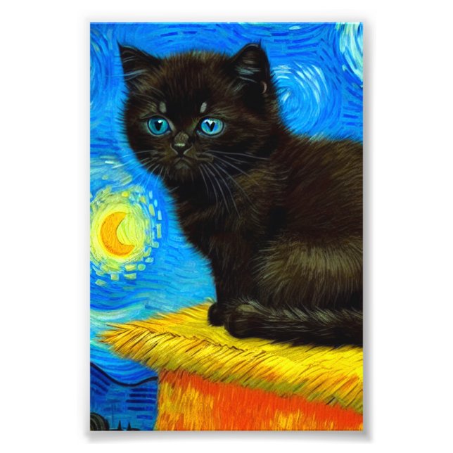 Impression Photo Van Gogh Style Starry Night Cat (Devant)