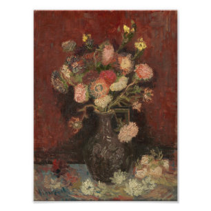 Impression Photo Van Gogh - Vase avec asters de Chine et glaïeuls
