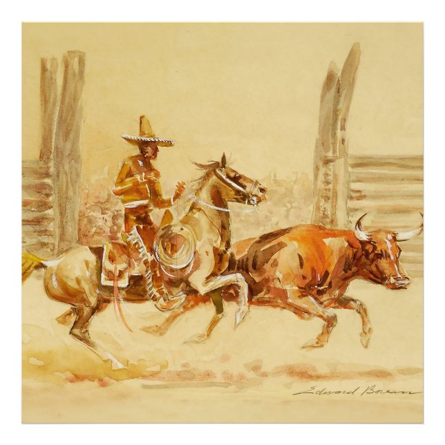 Impression Photo Vaquero et Steer par Edward Borein (Devant)